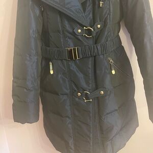 Elegant Navy  Belted Puffer Coat